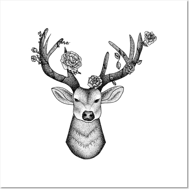 Floral Stag Illustration Wall Art by ajillustration